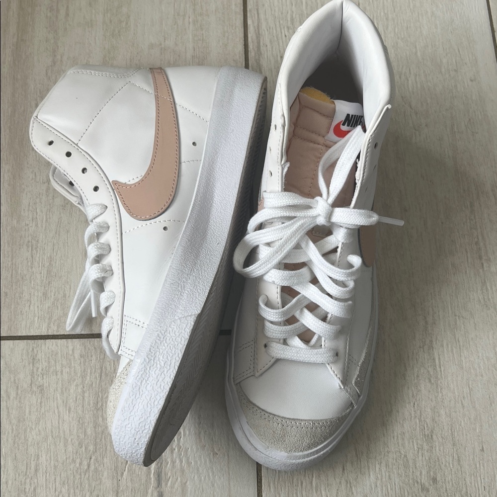 Nike White and Beige High-Top Sneakers